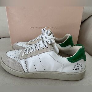 Loeffler Randall White and Green Casual Sneakers